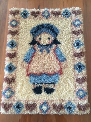 Holly Hobbie Doll Girl Latch Hook Rug Wall Hanging Completed Vintage Tapestry