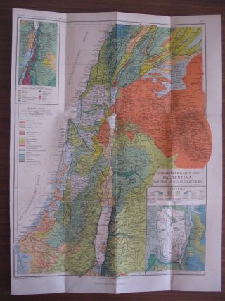 1912 Rare Antique Old Palestine Geological Map 16 " X 22 " Germany