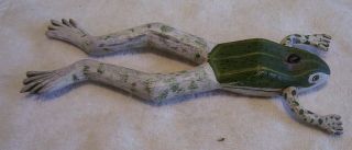 Frog Wood Ice Spearing Decoy Unknown Carver Detail Work 6 "