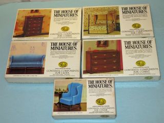 5 Vtg The House Of Miniatures Chippendale Dollhouse Wood Furniture Kits