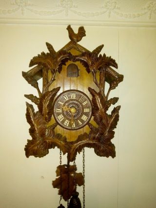 Large Antique Cuckoo Clock Wood Plate Movement For Restoration.  - Part