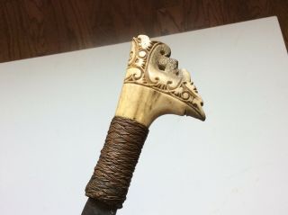 Old Antique Dyak Dayak Indonesian Borneo Mandau Sword With Stamped Blade