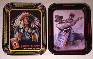 Prince Albert Tobacco Tin Litho Tray W/chief Joseph Nez Perce & Budweiser Cowboy