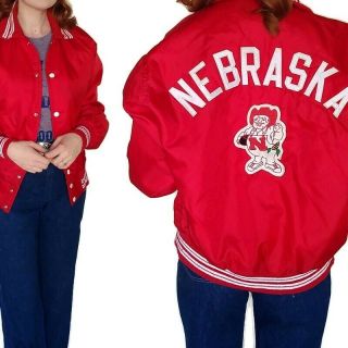 Vtg Nebraska Cornhuskers Varsity Jacket Mens M Red Satin Button Down Bomber Usa