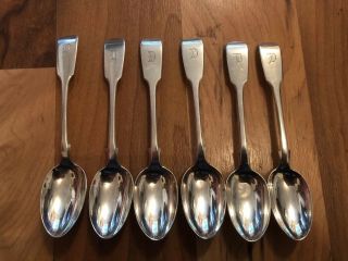 Set Of 6 Victorian 1873 Solid Silver Fiddle Back Teaspoons