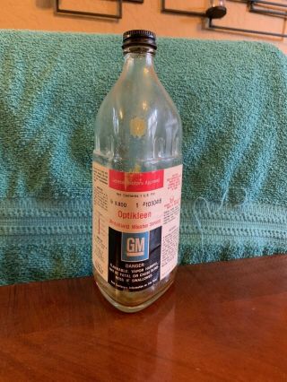 Vintage Gm Optikleen Windshield Washer Solvent Glass Bottle 1050418