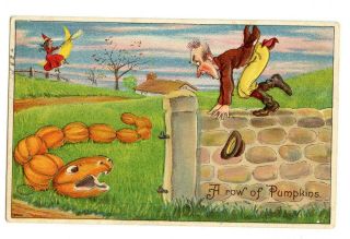 Halloween Postcard Vintage 1909 Jcb? Witch Pumpkin Jack O 