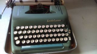Vintage Antique Smith Carona Silent Typewriter Blue In Case