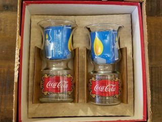 Vintage Set Of 2 Libbey Coca Cola Coke Hurricane Floating Candle Glass Jars