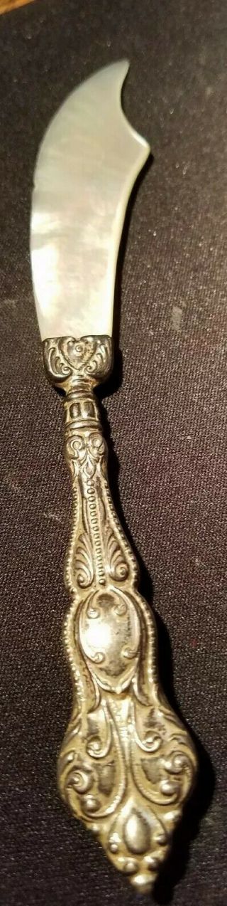 Vintage Letter Opener Mother Of Pearl Sterling Handle - 6 Inches Long