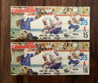 Nhl St.  Louis Blues Vs Montreal Canadiens Ticket Stub (2) - January 13,  1991