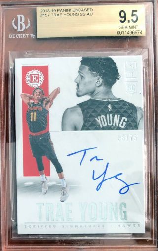 2018 - 19 Encased Trae Young Rc Rookie Scripted Auto /75 157 Bgs9.  5 Auto10