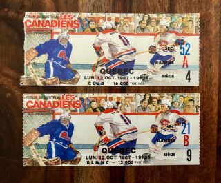 Nhl Quebec Nordiques Vs Montreal Canadiens Ticket Stub (2) - October 12,  1987