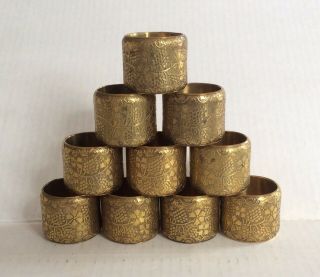 Set Of 10 Vintage Solid Brass Napkin Rings Holders 1 1/2” H X 1 3/4” Dia