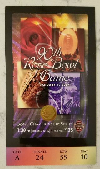 90th Rose Bowl Ticket Stub 1/1 2004 Usc Trojans Vs Michigan Wolverines Leinart