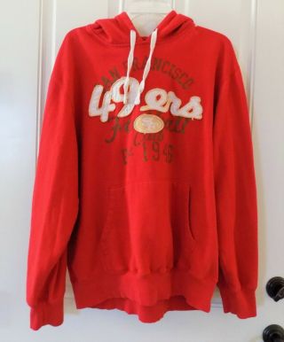San Francisco 49ers Red Vintage Looking Hoodie Sweatshirt Size L Official Nfl