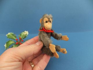 Vintage Antique Miniature Steiff Jocko Baby Monkey & Ear Button Mohair Fur Bear