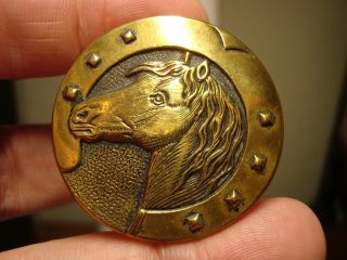 Antique Brass Horse Head,  Horse Shoe Rare Size 1 1/2 Inch Paris Back Button