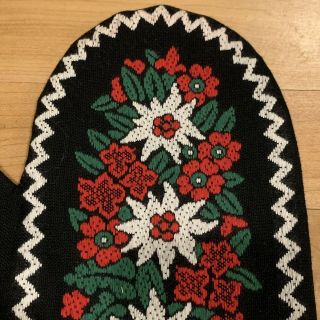 Vintage Swiss Black Floral Embroidered Hot Pad Oven Mitt Glove Swiss Edelweiss