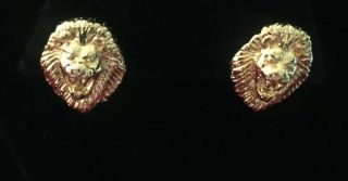 Vintage Signed Kjl Lion Head Pieced Post Earrings