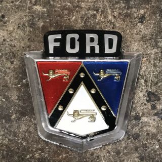 Vintage 1950s Ford Truck Hood Emblem Ornament Plastic Red White Blue