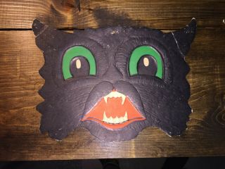 Vintage Halloween Decoration Die - Cut Beistle Black Cat Head Embossed 12 " Early