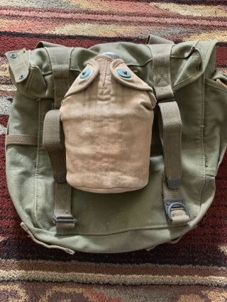 Vtg Ww2 Us Army Combat Field Pack/ Backpack M - 1945 /adrena Stitching Co.  1952