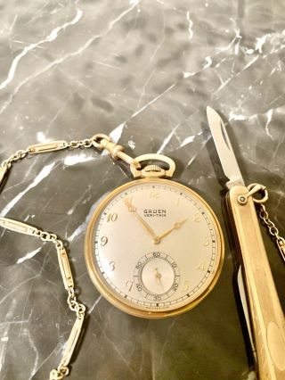 Vintage Gruen Veri - Thin Gold Filled Pocket Watch Chain/pen Knife Deals
