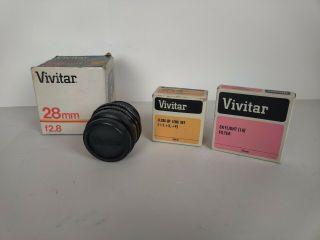 Vtg Vivitar 28mm 1:2.  8 Mc Mount Lens For Minolta Auto Wide Angle Covers Japan