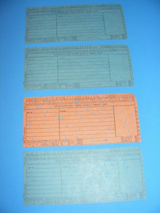 Rare Vintage 4 Ford Ibm Punch Cards Passenger And Truck Vehicle Orange And Blue