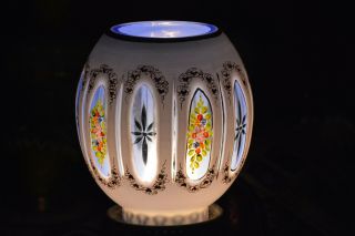 Stunning Rare Victorian/bohemian Overlay Hand Painted Glass Oil Lamp Shade