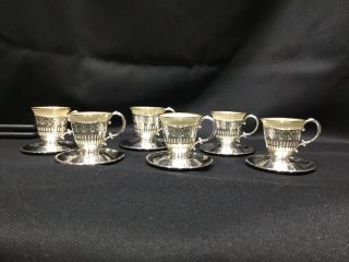 Set Of 6 Sterling Silver Demitasse Cups And Saucers Marked Ssmc