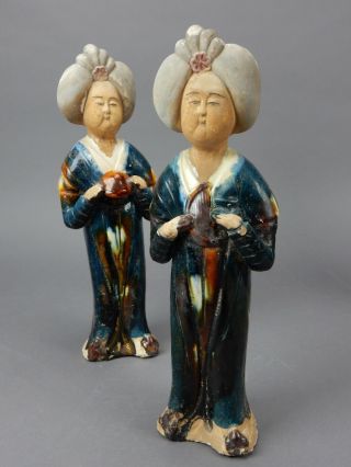 Chinese Sancai Drip Glazed Tang Style Woman Statues 14 Inches