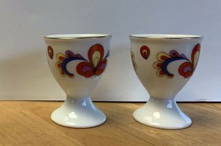 2 Vintage Paisley Colorful Blossom Porcelain Egg Cups Gold Trim 3
