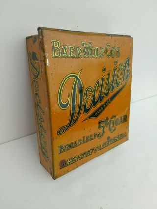 Rare Antique Vintage Decision 5¢ Cigar Counter Top Display Tin