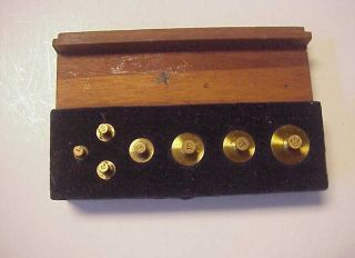 Vintage 7 Pc.  Brass Gram Scale Weight Set 1 To 20 Grams