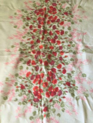 Vintage Shabby Cottage Retro Cotton Tablecloth Red Roses Pink Flowers 54 " X76 "