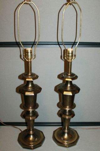 Vintage Stiffel Brass Table Lamps Pair Hollywood Regency Art Deco Heavy Brass
