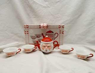Vintage Department 56 Porcelain Mini Child/doll Santa Tea Set Teapot & 4 Teacups
