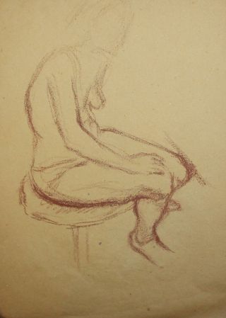 Vintage Pastel Painting Expressionist Nude Woman Portrait