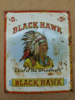 Black Hawk 5 Cents Cigar Embossed Tin Sign Indian Vintage Tobacco Old Smoke Shop