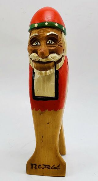Vintage Norwegian Wooden Nutcracker Hand Carved Old Man Santa Christmas