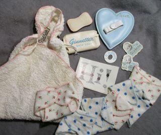Vintage Vogue Accessories For Ginnette Doll - Diapers,  Bath Towel & More