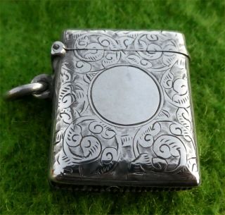 Small Victorian Art Nouveau Decorated Silver Vesta Case - B 