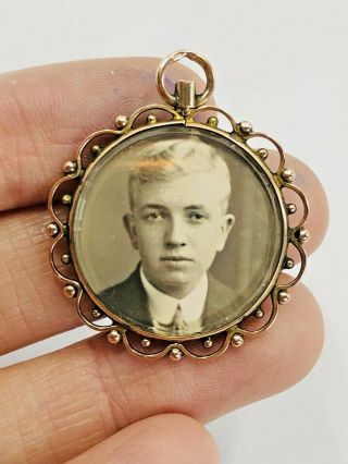 Antique Victorian 9k 9ct Rose Gold Double Glass Mourning Pendant Momento Mori