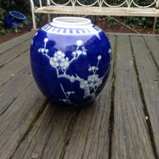 Antique Chinese Large Blue & White Prunus Ginger Jar Double Blue Circle Mark