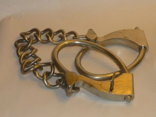 Antique Vintage Tower Double Locking Leg Irons Handcuffs Nickel Plated