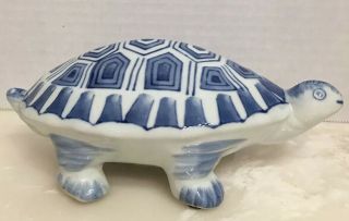 Vtg Chinese Blue & White Porcelain Tortoise Figurine 8 " Long,  No Chips Or Crack