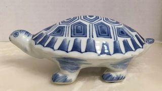 Vtg Chinese Blue & White Porcelain Tortoise Figurine 8 