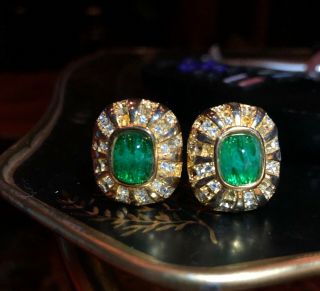 Vintage Christian Dior Gripox Poured Green Glass Rhinestone Gold Clip Earrings